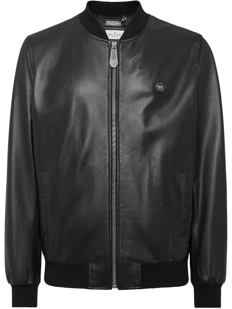 Skull-motif leather jacket 1