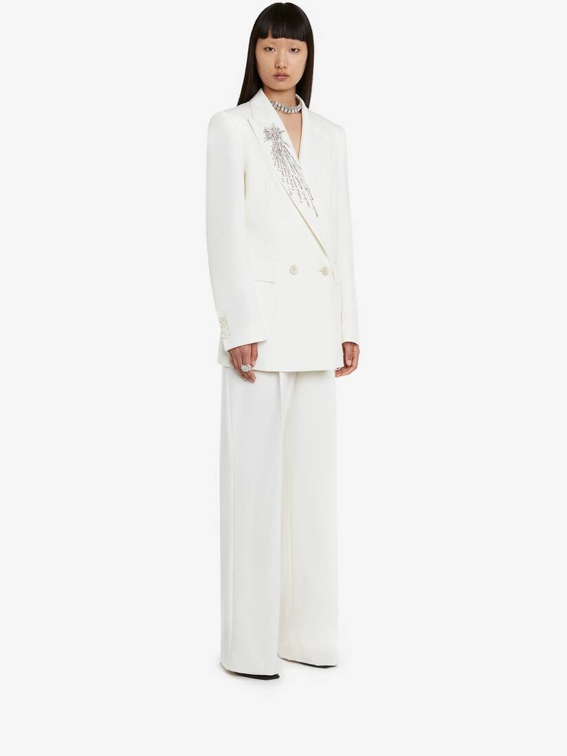 Women's Wool Wide Leg Trousers in Ivory - 3