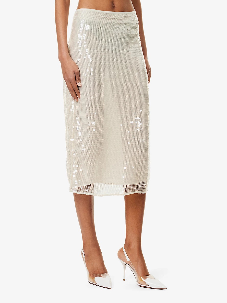 Sequin fishnet-texture woven-blend midi skirt - 3
