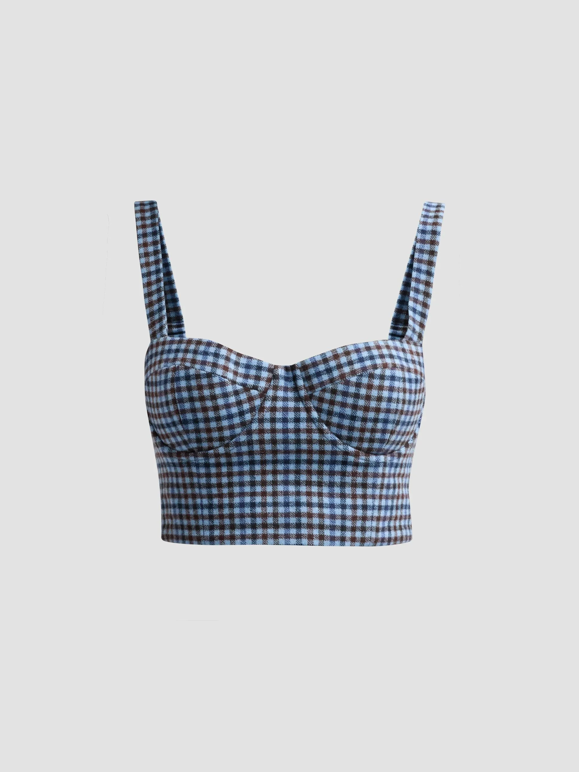 Women's Claudine Plaid Wool Bustier Top - Edmound Plaid Blue - 1