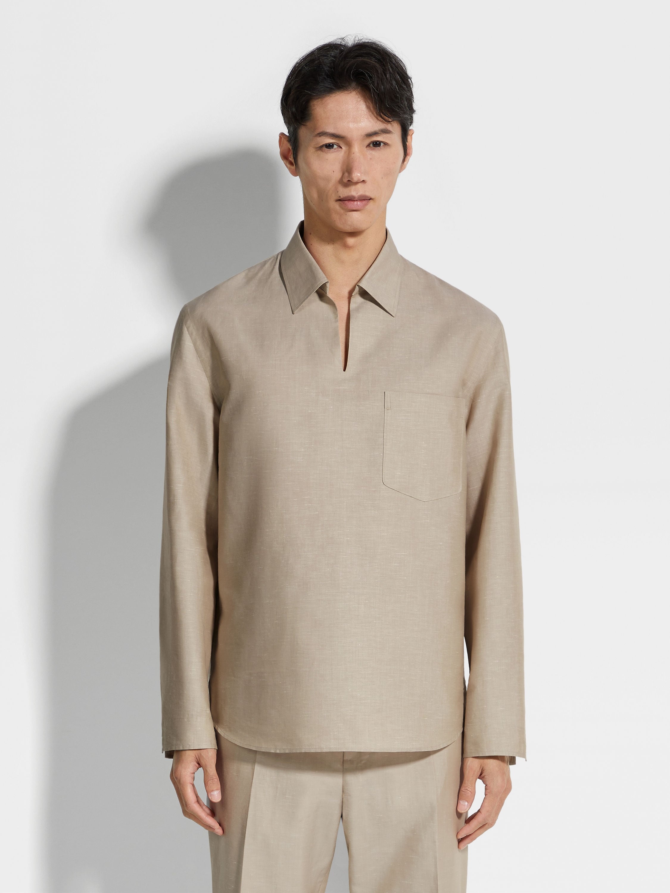 CROSSOVER BLEND COTTON LINEN AND SILK POLO SHIRT - 4