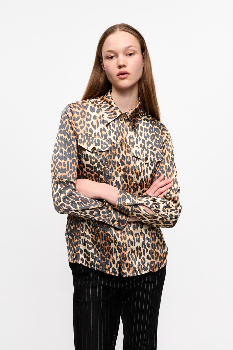 GANNI LEOPARD PRINT SATIN SHIRT outlook