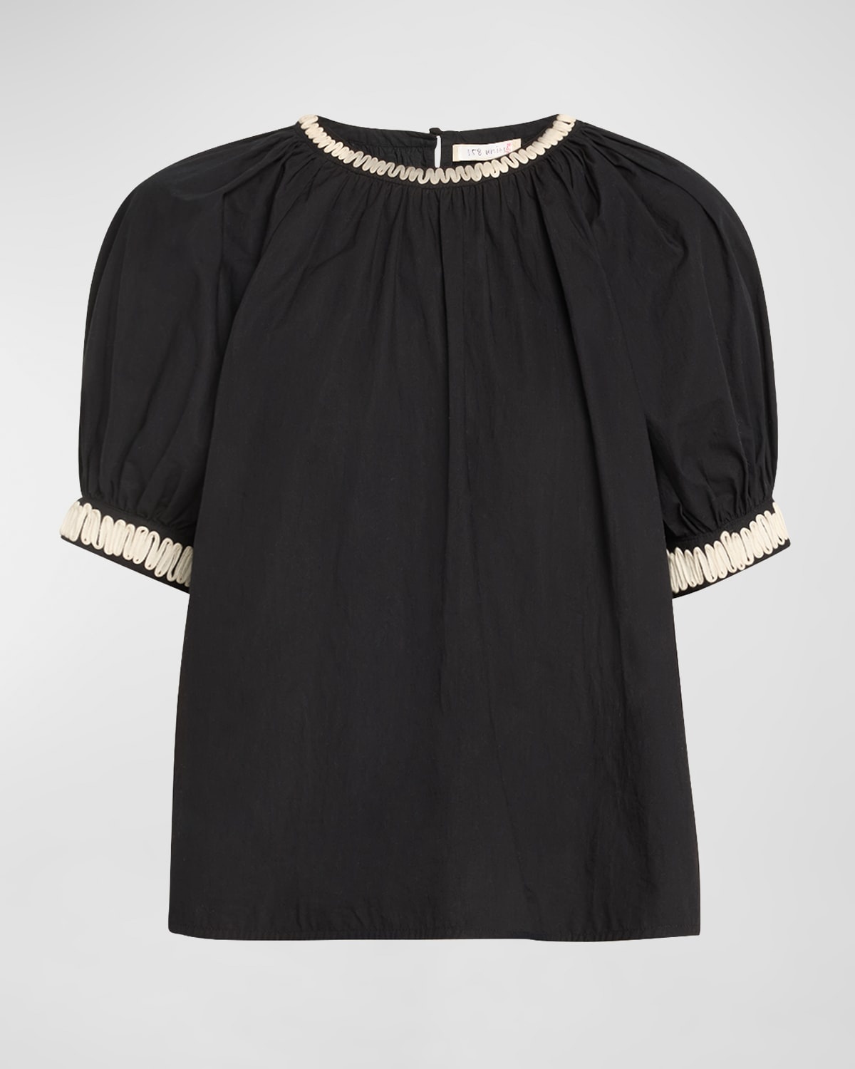 Amara Short-Sleeve Embroidered Tie-Cuff Poplin Top - 1