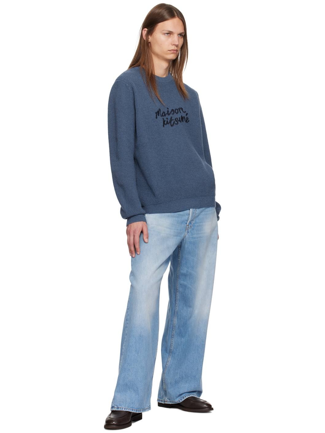 Blue 'Maison Kitsuné' Handwriting Sweater - 4