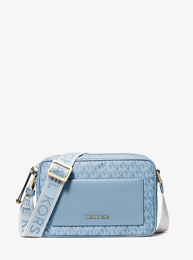 Jet Set Large Signature Logo Print Woven Crossbody Bag 1