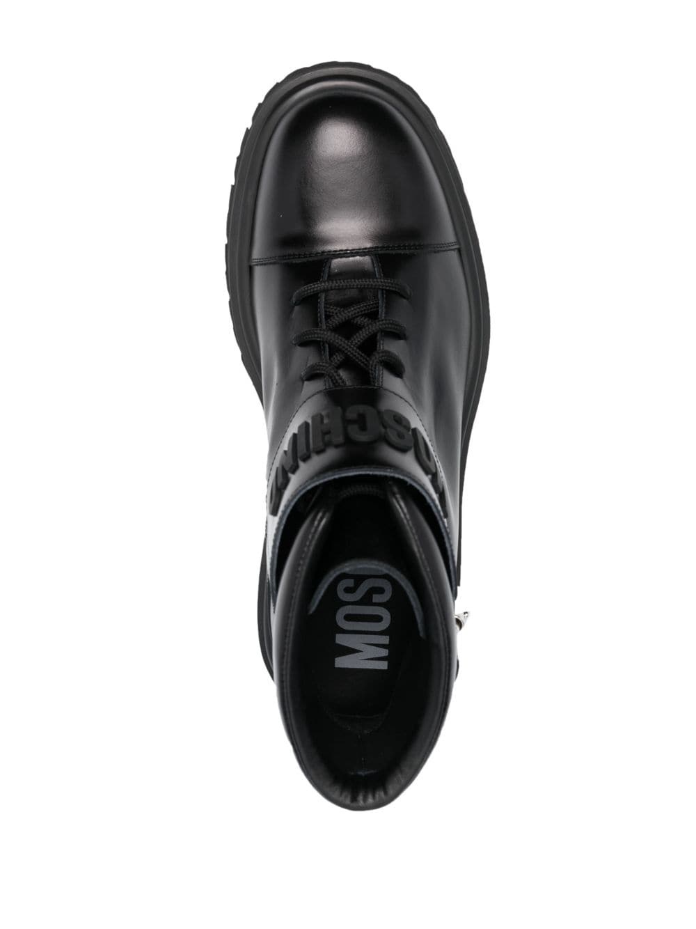 logo-embossed lace-up leather boots - 4