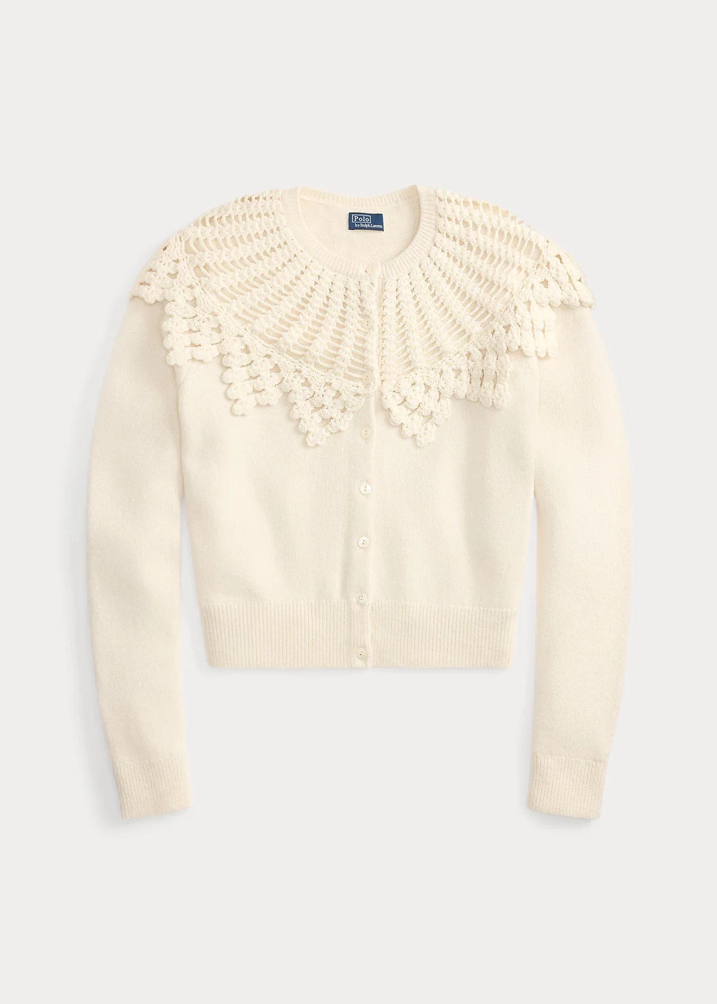 Crochet-Yoke Wool-Alpaca Cardigan - 1