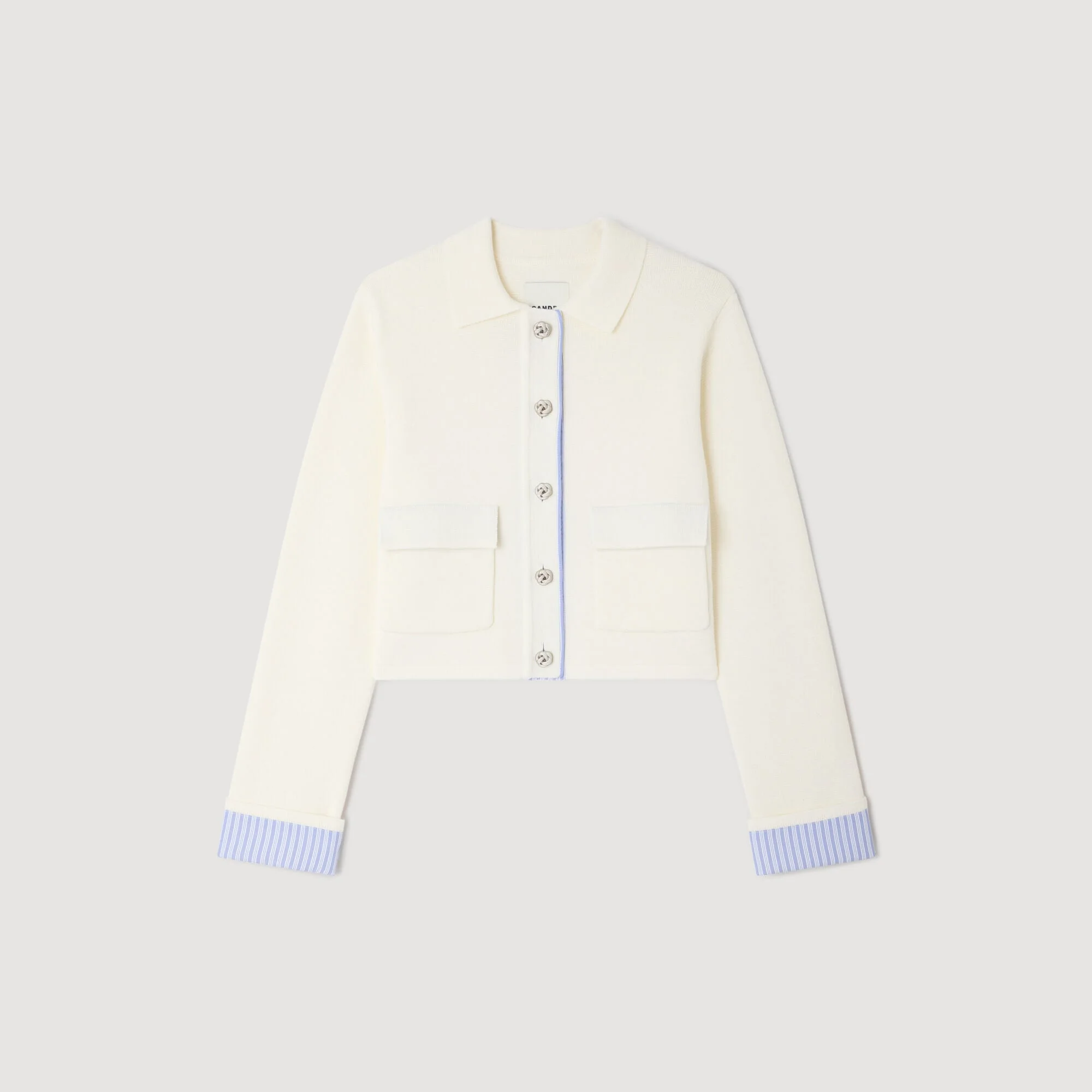 WOOL CARDIGAN WITH A POLO COLLAR - 1