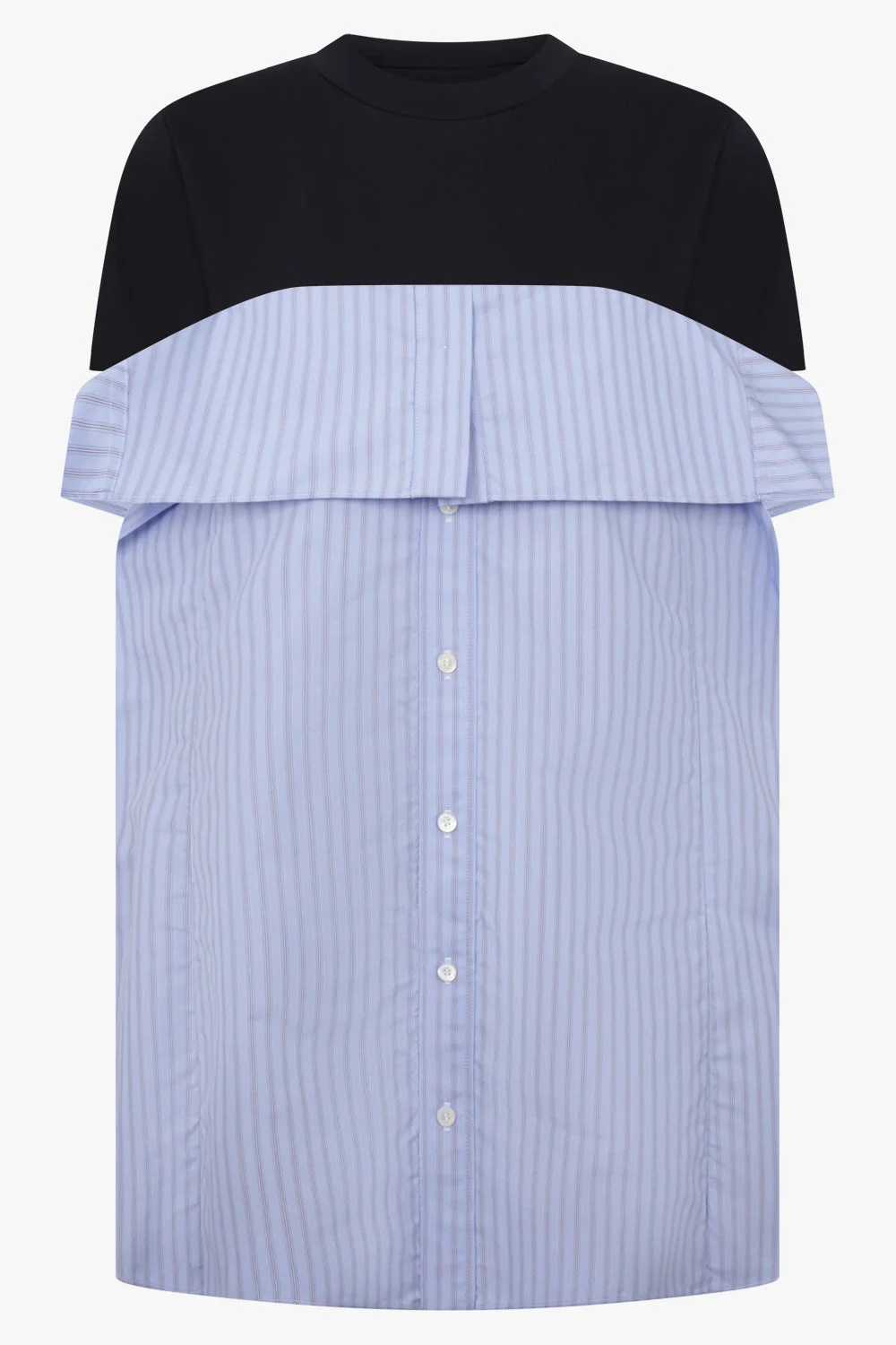 LONG T-SHIRT X STRIPE SHIRT PANEL | NAVY/LIGHT BLUE - 1