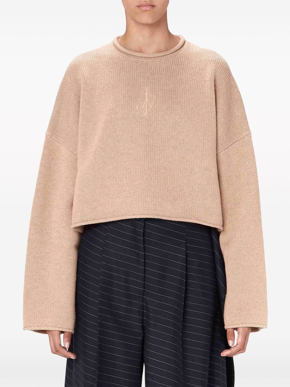 logo-embroidered cropped jumper - 3