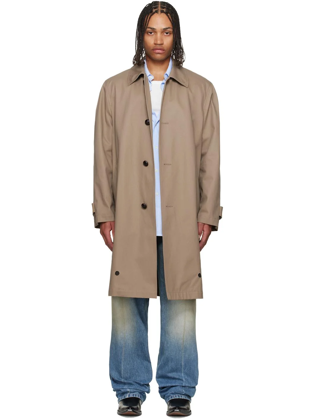 Beige Single-Breasted Utility Coat - 1