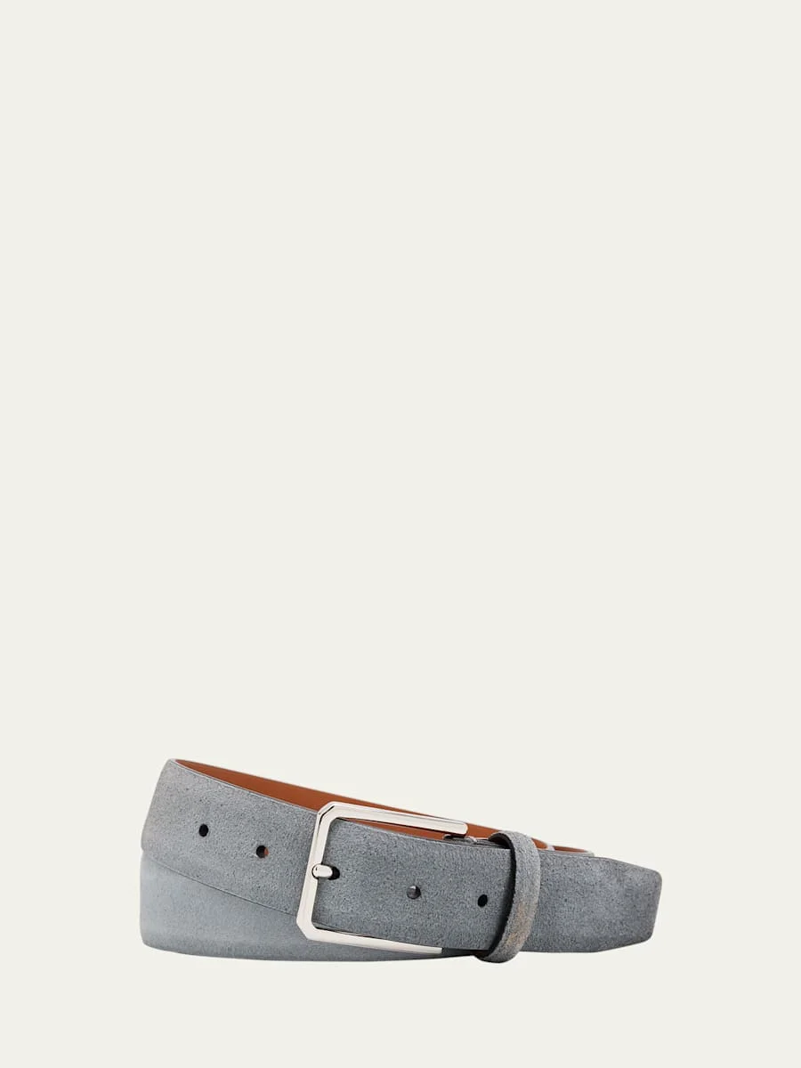 Men's Suede Rectangle-Buckle Belt - 1