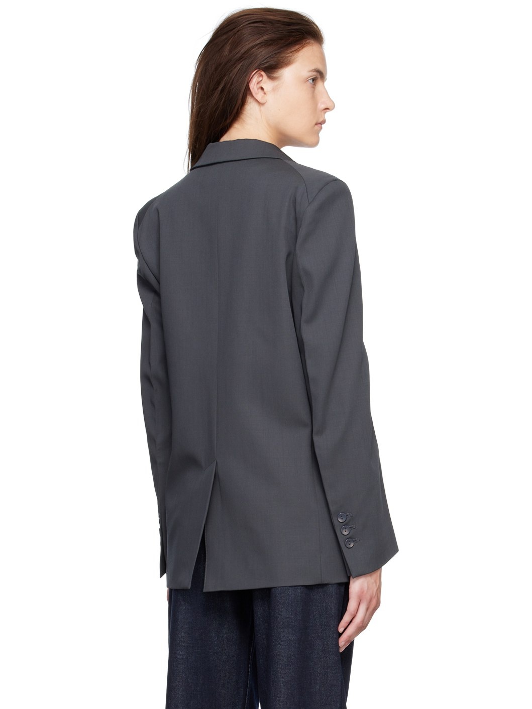 Gray Notched Lapel Blazer - 3