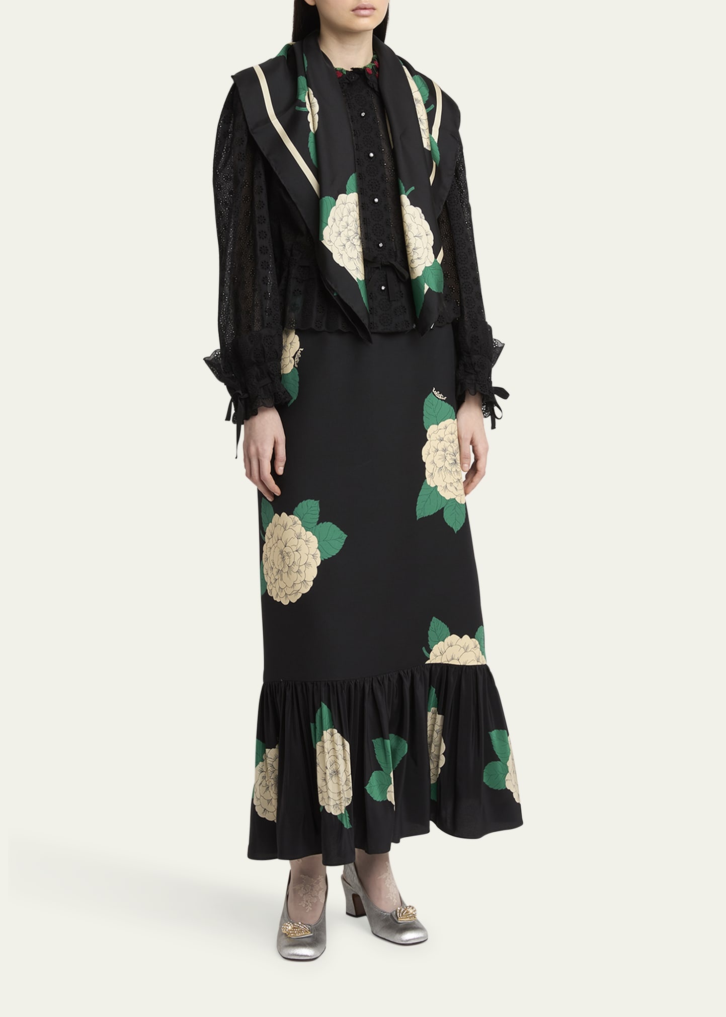 Floral Print Silk Scarf - 2