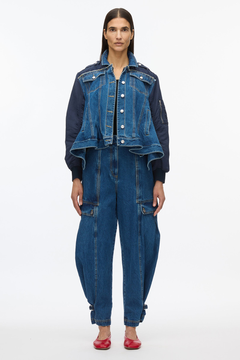 3.1 Phillip Lim Hybrid Denim Flight Jacket With Flounce Hem outlook