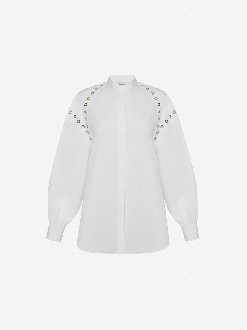 Women's Eyelet Oversized Men's Shirt in Optical White - 1