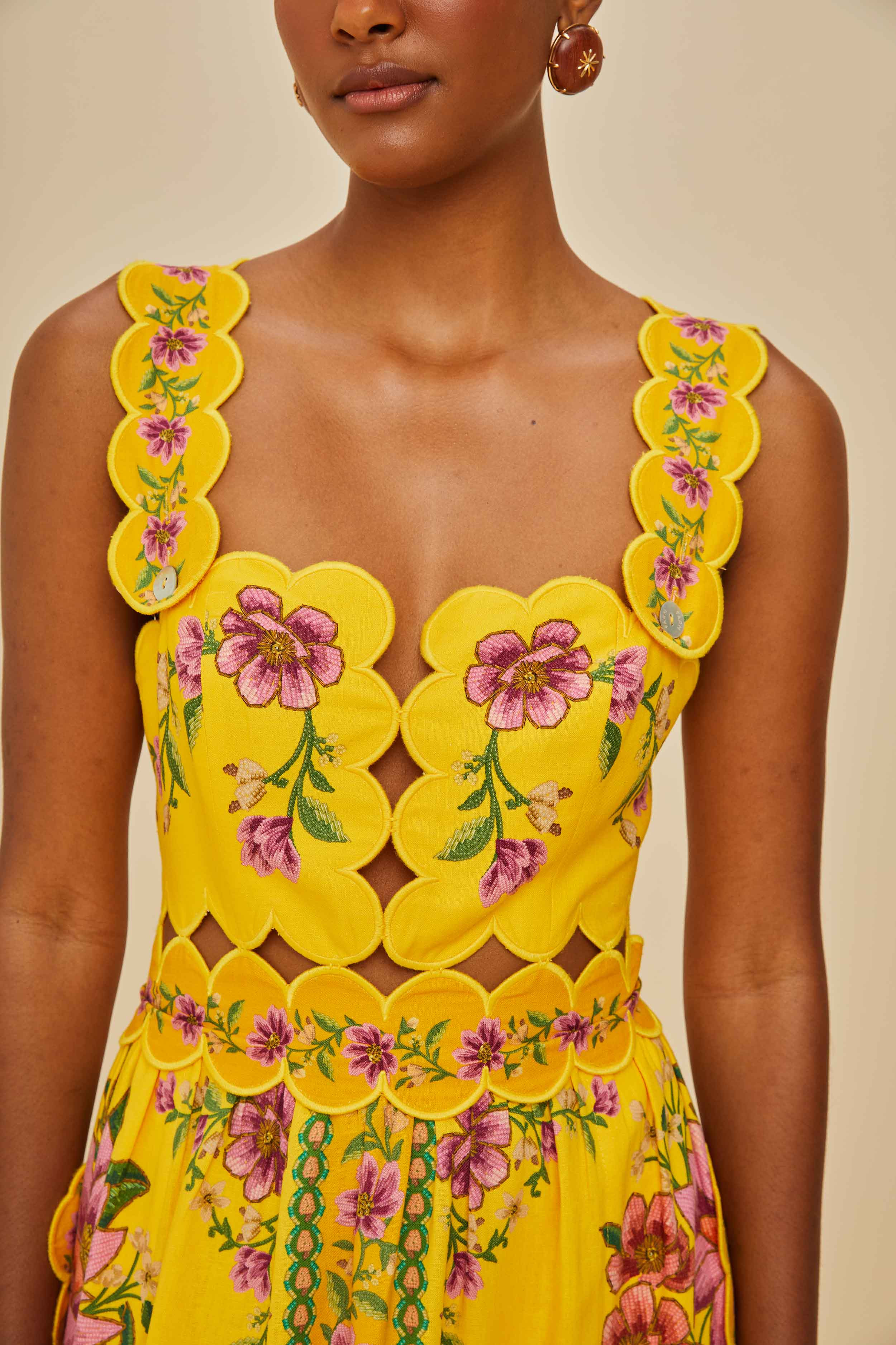 Yellow Summer Fruit Scarf Lenzing™ Ecovero™ Euroflax™ Midi Dress - 3