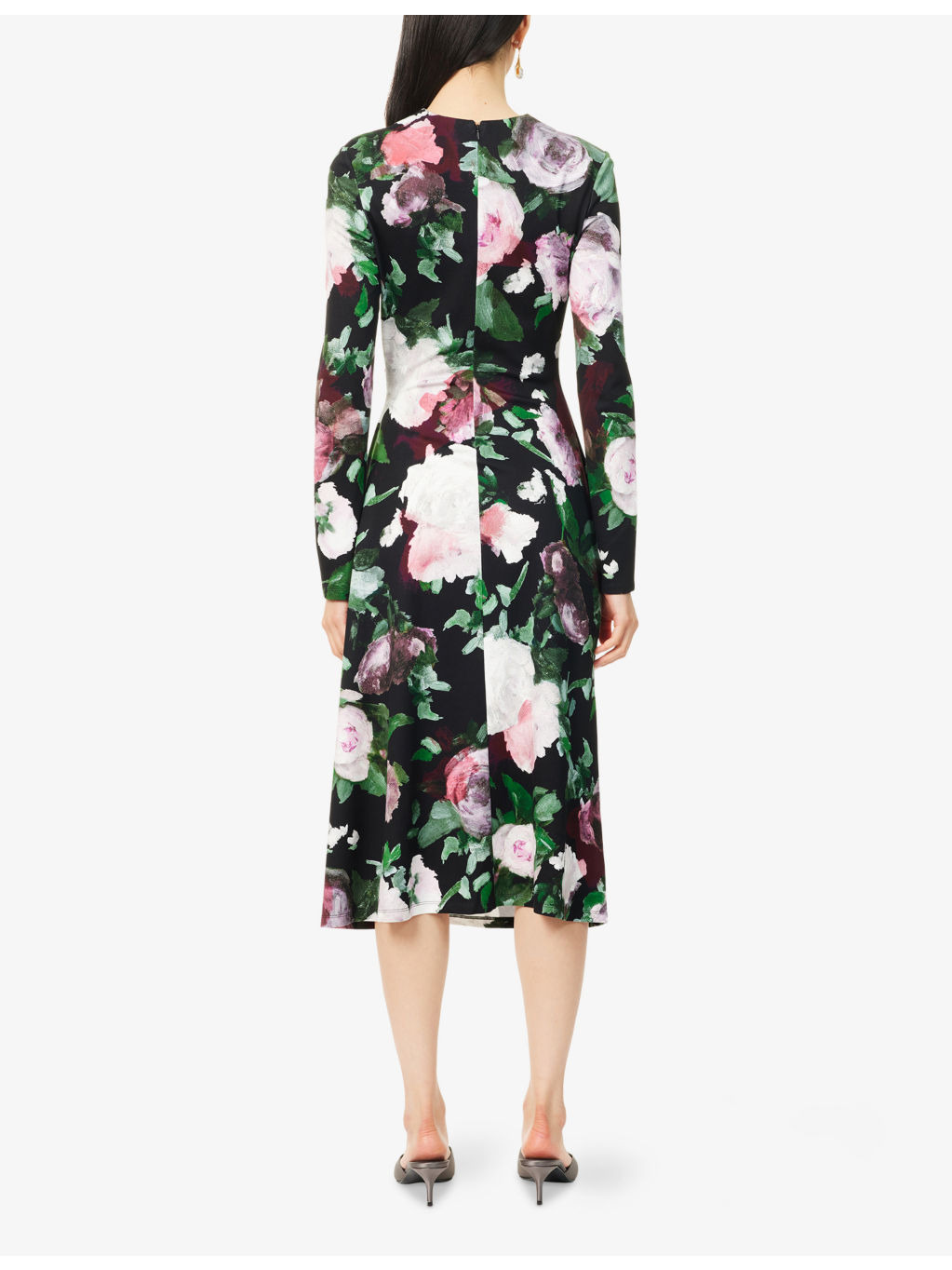Floral Draped Stretch-Woven Midi Dress - 4