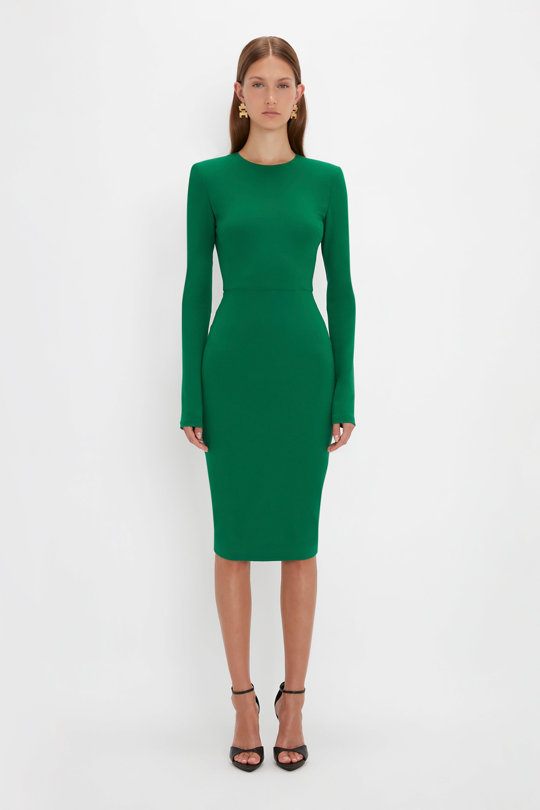 Long Sleeve T-Shirt Fitted Dress in Emerald - 2