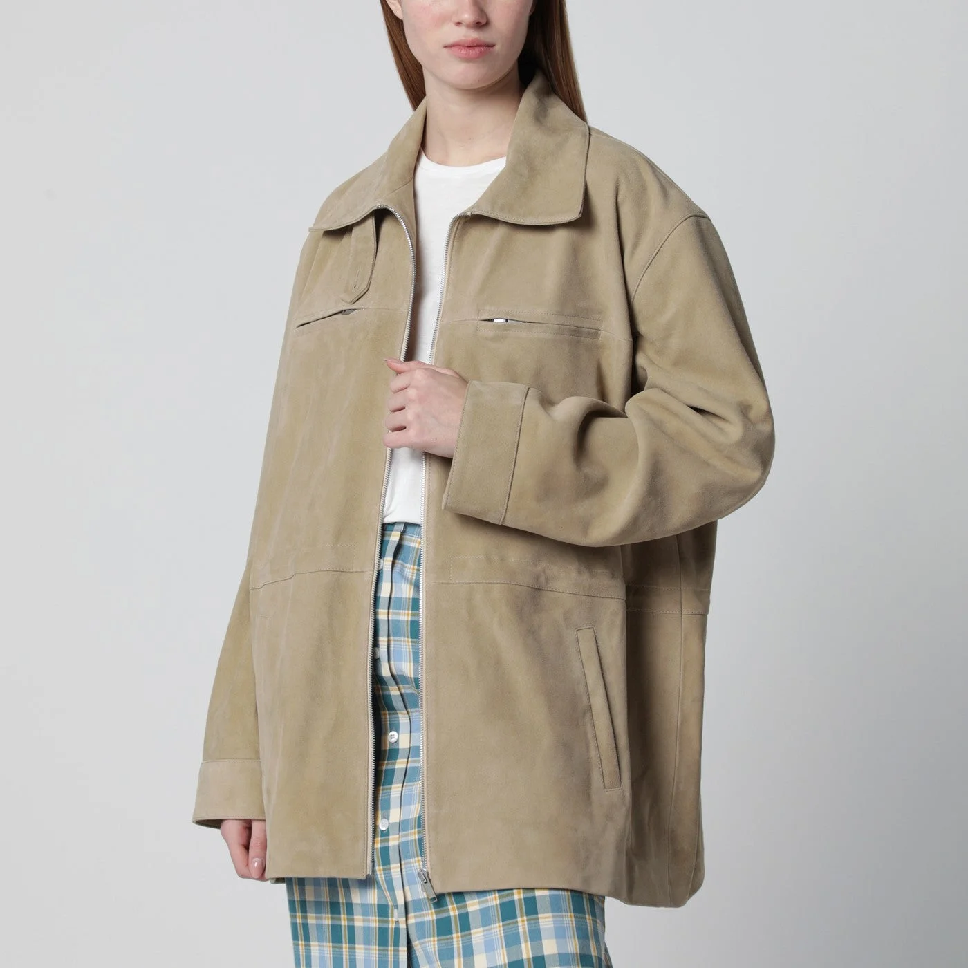 Halfboy Beige Suede Leather Parka Women - 1