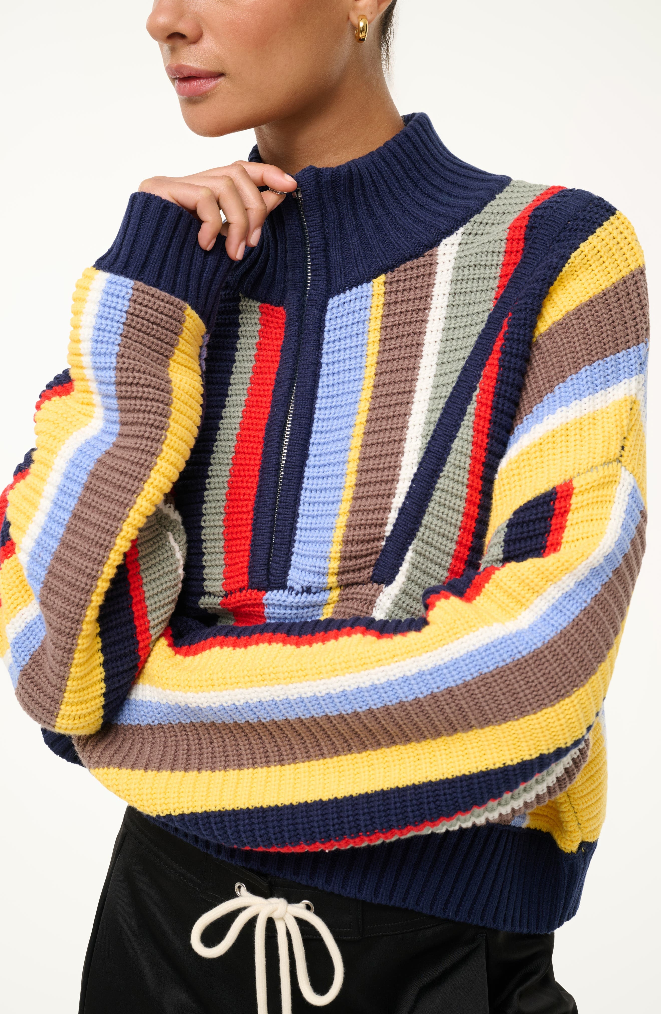 STAUD Hampton Stripe Half-Zip Sweater in Market Stripe at Nordstrom - 4