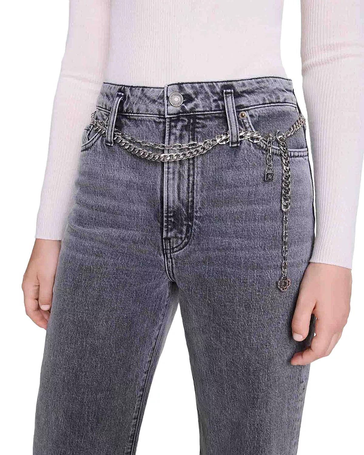 Belted Wide Leg Jeans in Grey - 2