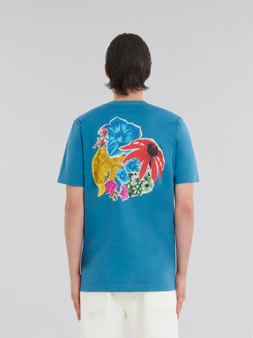 BLUE COTTON T-SHIRT WITH BACK FLOWER PRINT - 3