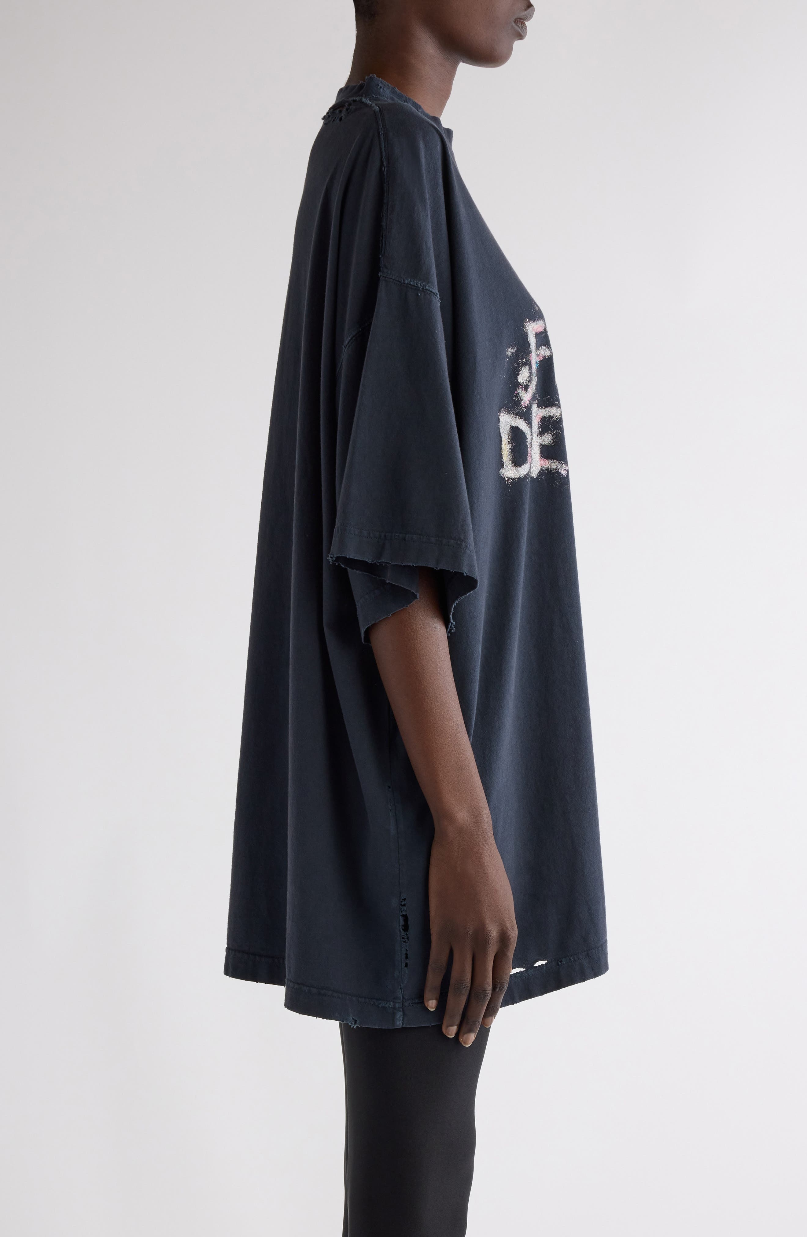 Balenciaga Fashion Designer Distressed Oversize Graphic T-Shirt in Faded Washed Black at Nordstrom - 3