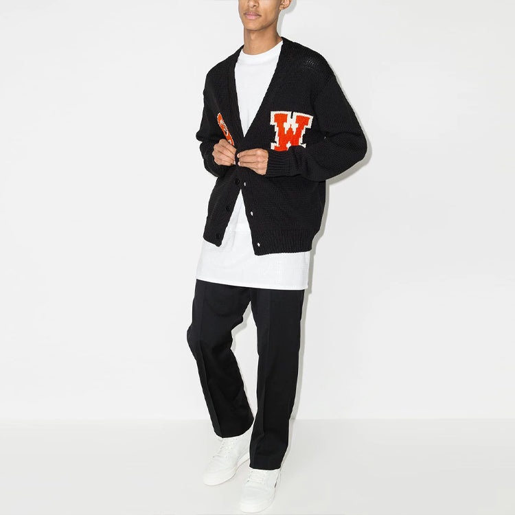 Off-White Logo Intarsia V neck single breasted Knit Cardigan Loose Fit Black OMHB014C99KNI0011020 - 2