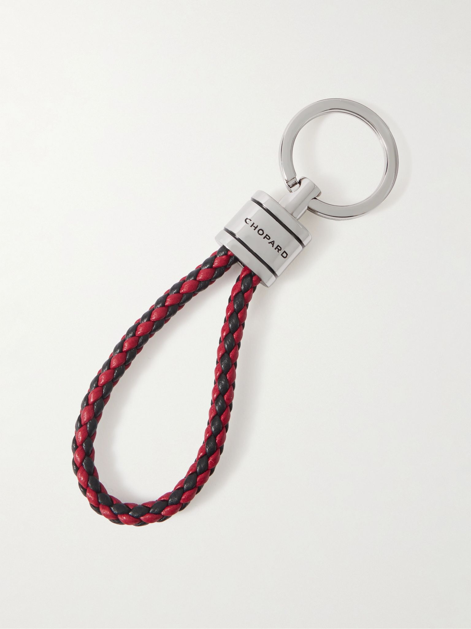 Braided Leather and Silver-Tone Keyring Red - 2
