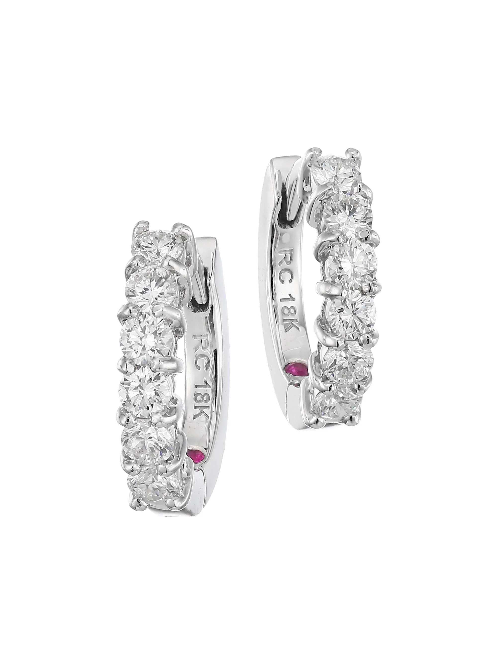 Women's 18K White Gold & 0.70 TCW Diamond Huggie Hoop Earrings/13MM - White Gold - 1