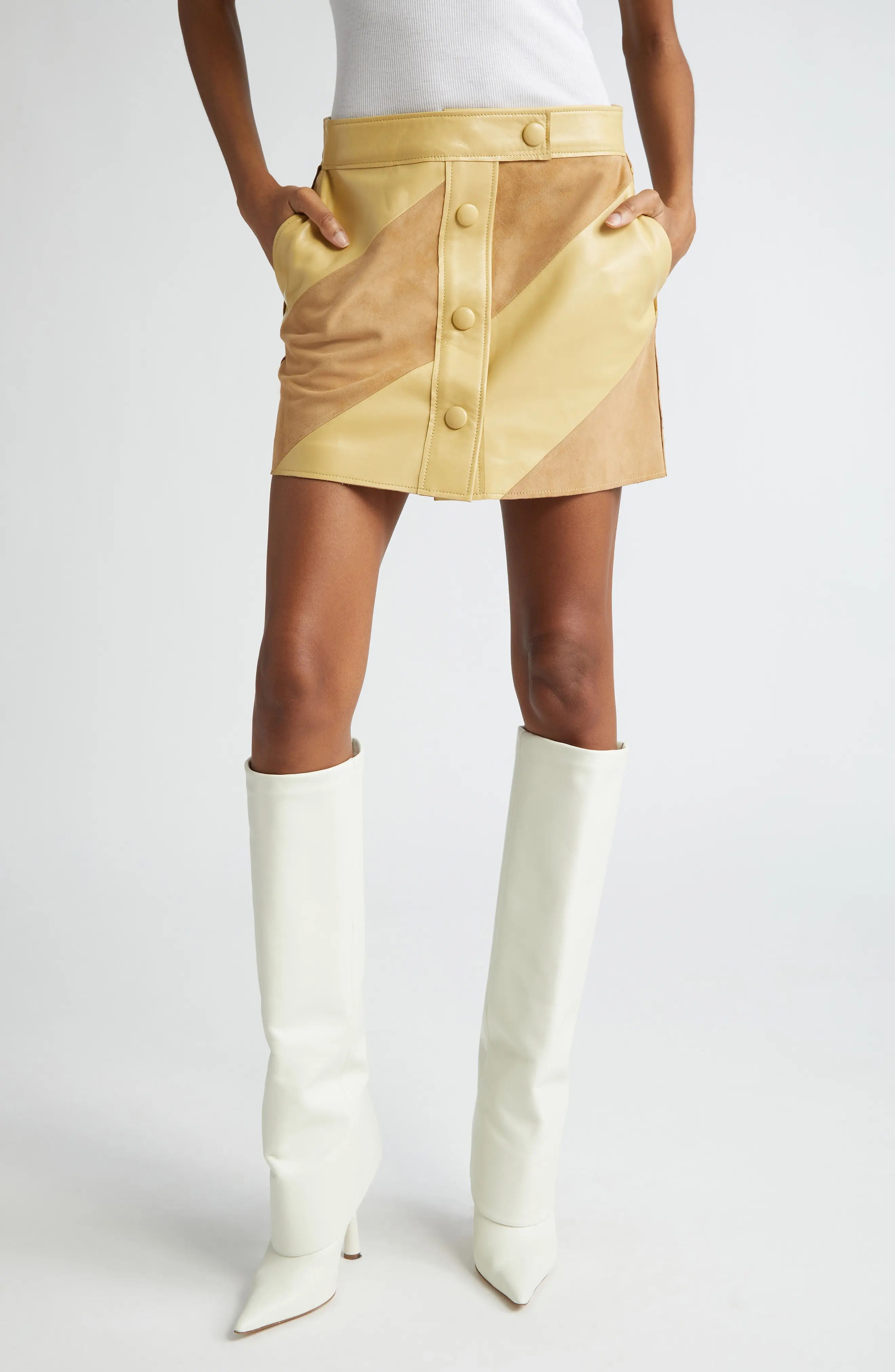 Seona Suede & Leather Panel Miniskirt - 1