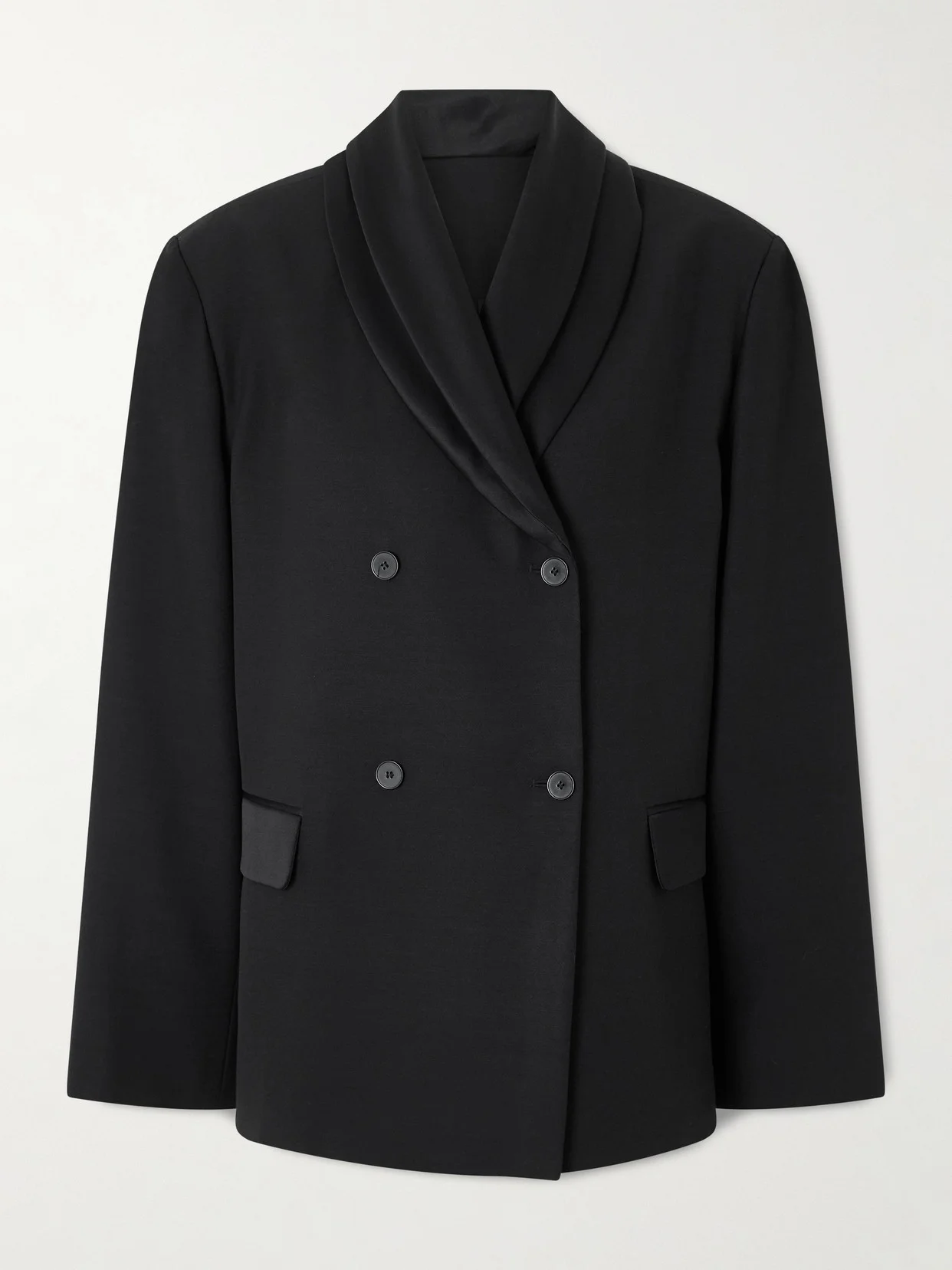 Jiha Double-breasted Satin-trimmed Woven Blazer - 1