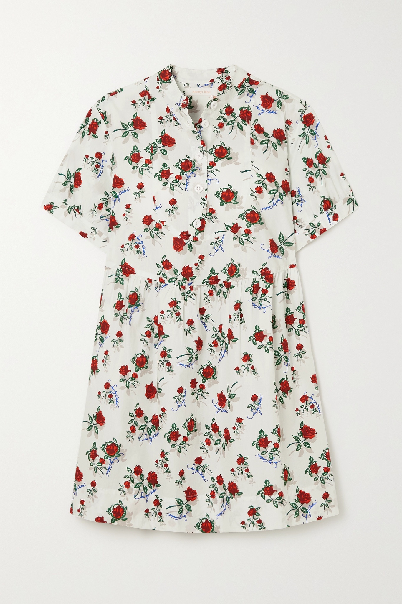 Floral-print cotton-poplin dress - 1