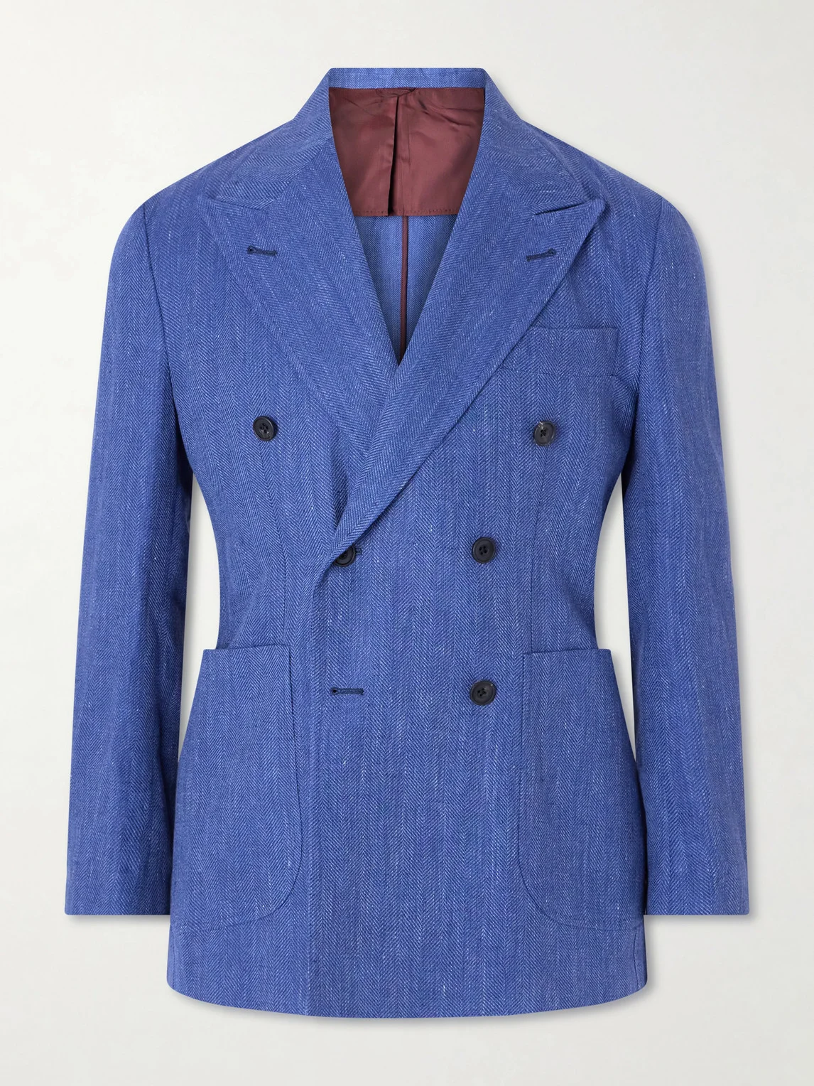Double-Breasted Linen and Wool-Blend Suit Jacket - 1