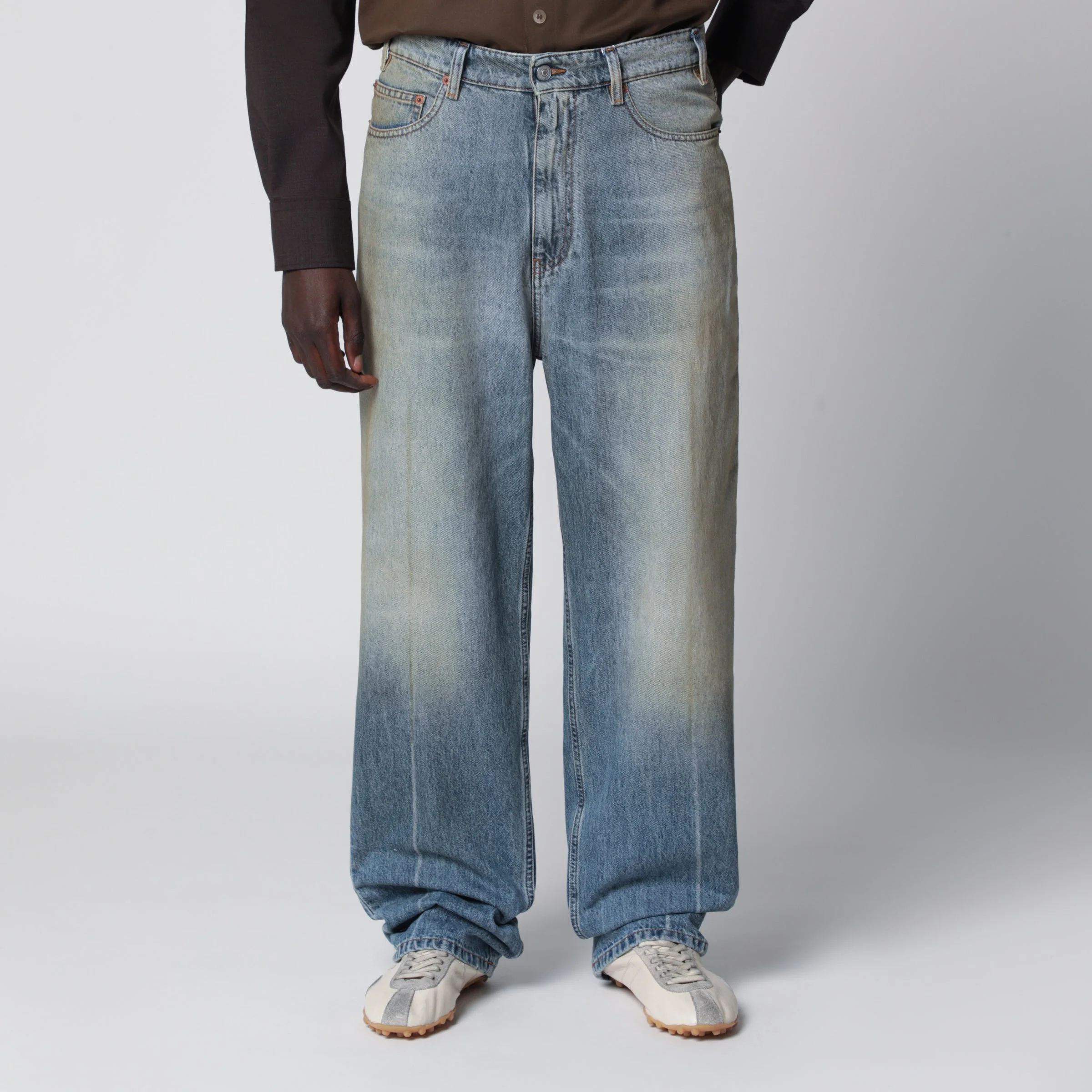 Mid-blue washed-effect denim jeans - 1