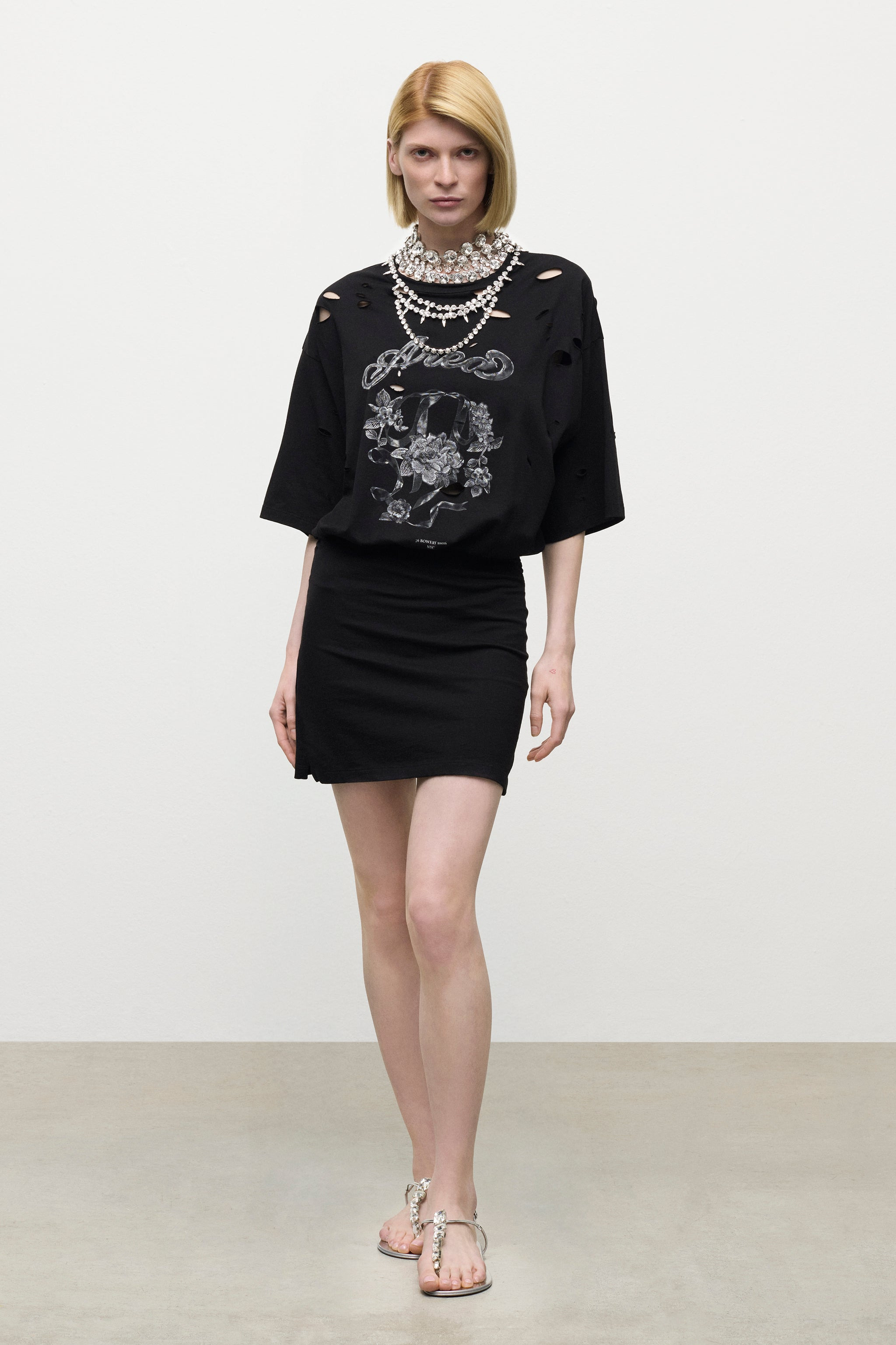 DISTRESSED CRYSTAL EMBELLISHED GRAPHIC T-SHIRT MINI DRESS - 3