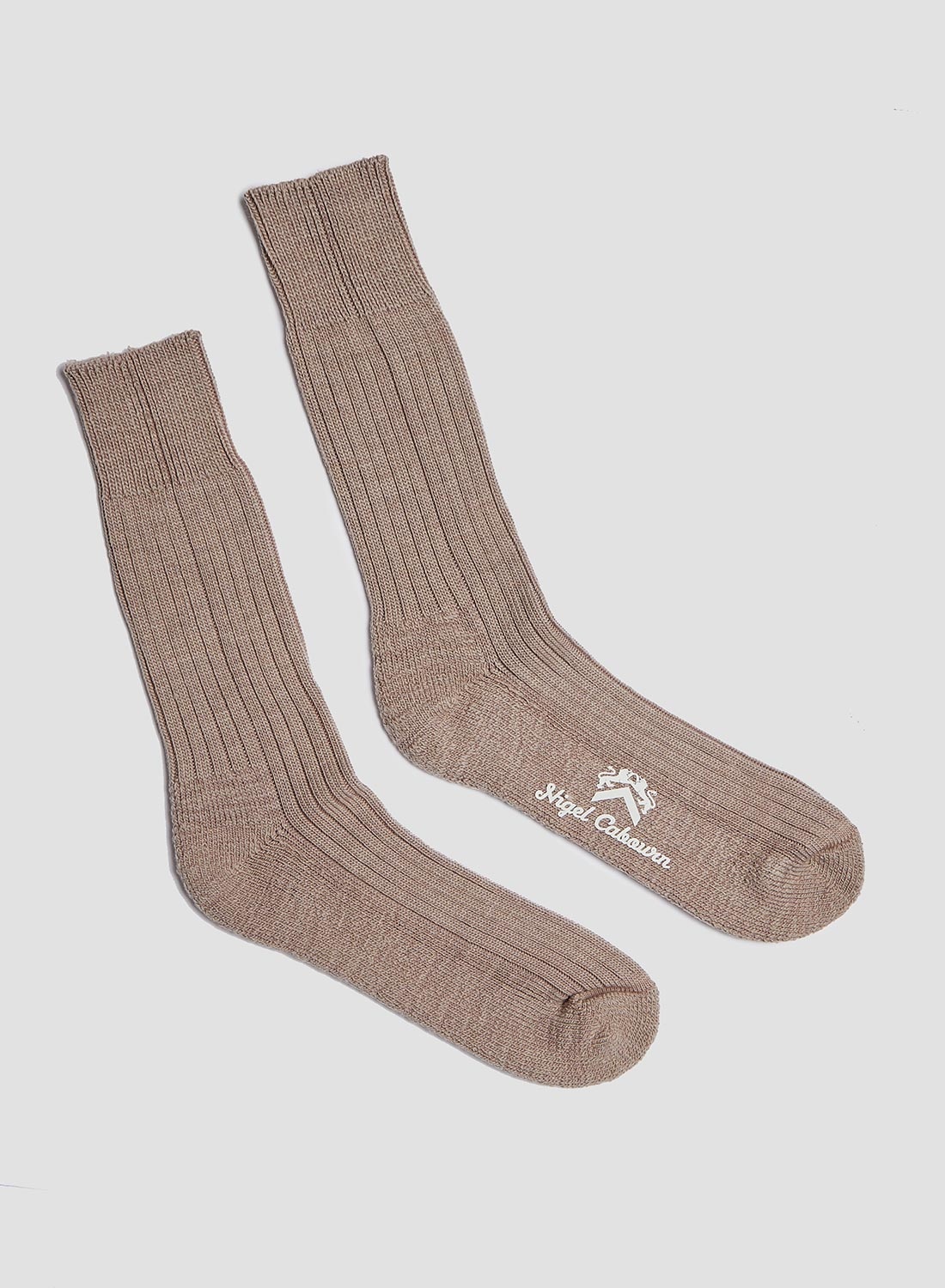 Wool Cushion Sole Crew Sock in Beige - 2