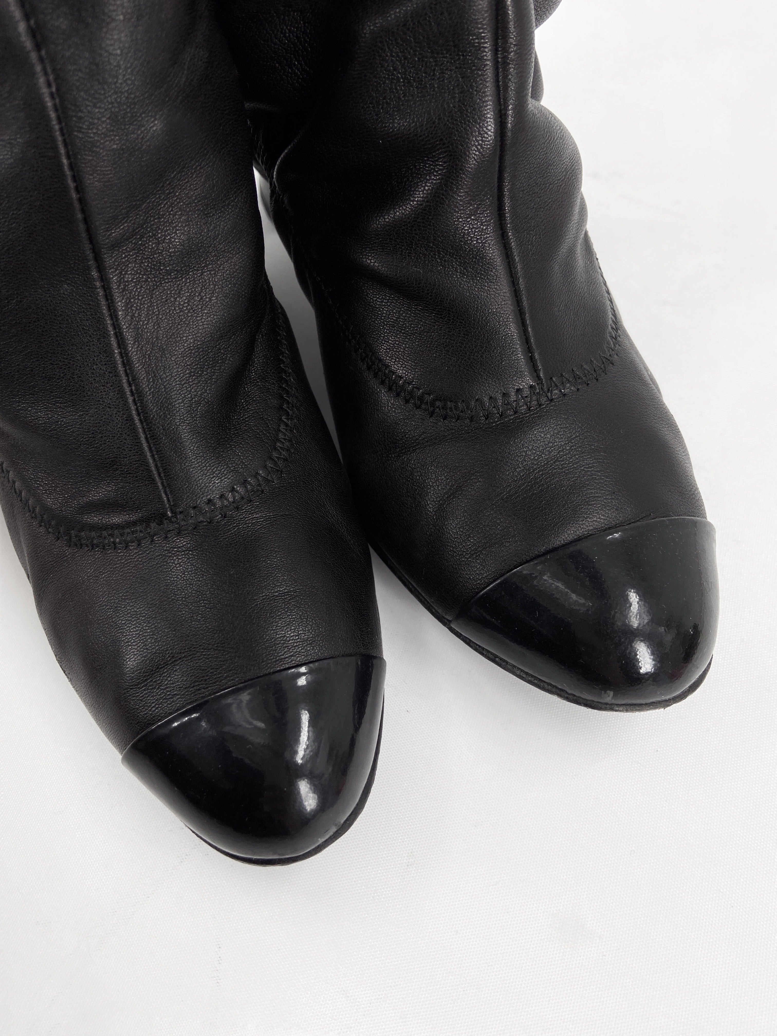 Chanel 90s Karl Lagerfeld Logo Lambskin Leather Boot 35.5 - 6
