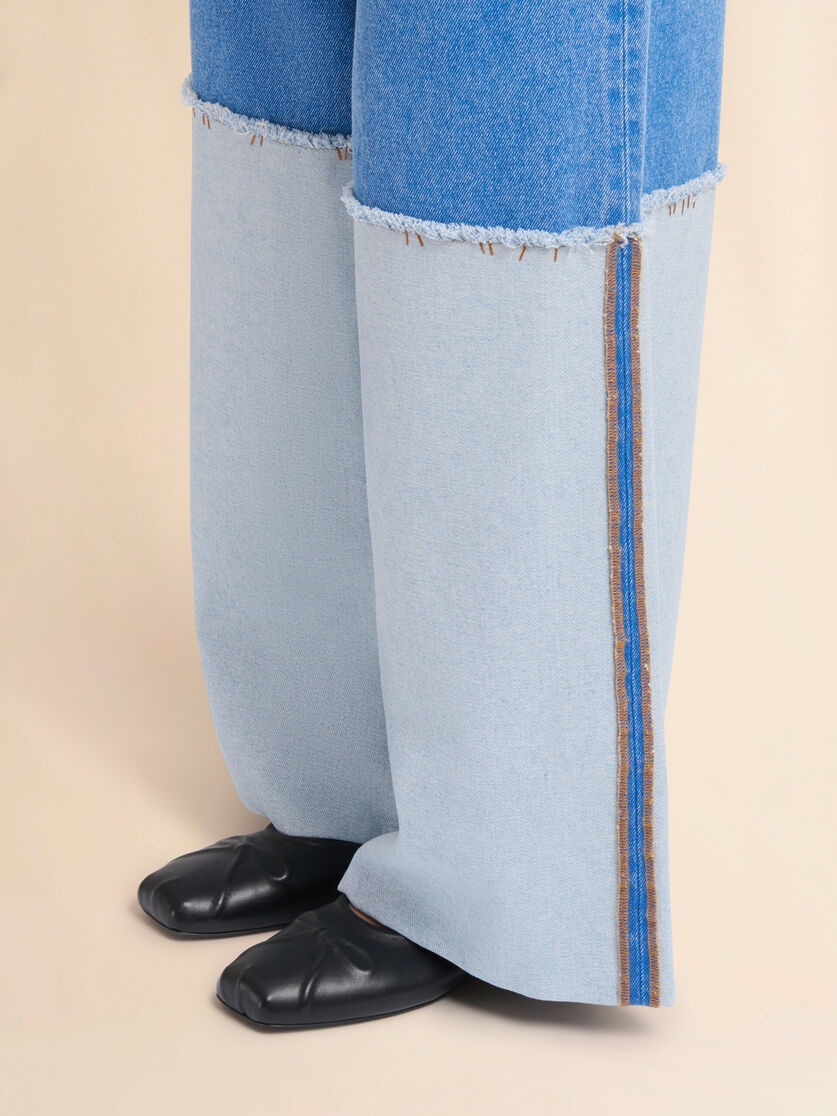WIDE-LEG BLUE DENIM JEANS WITH EXTRA HIGH CUFFS - 4