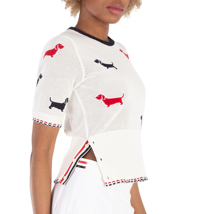 Thom Browne Ladies Cotton Pointelle Crewneck Hector Tee - 2