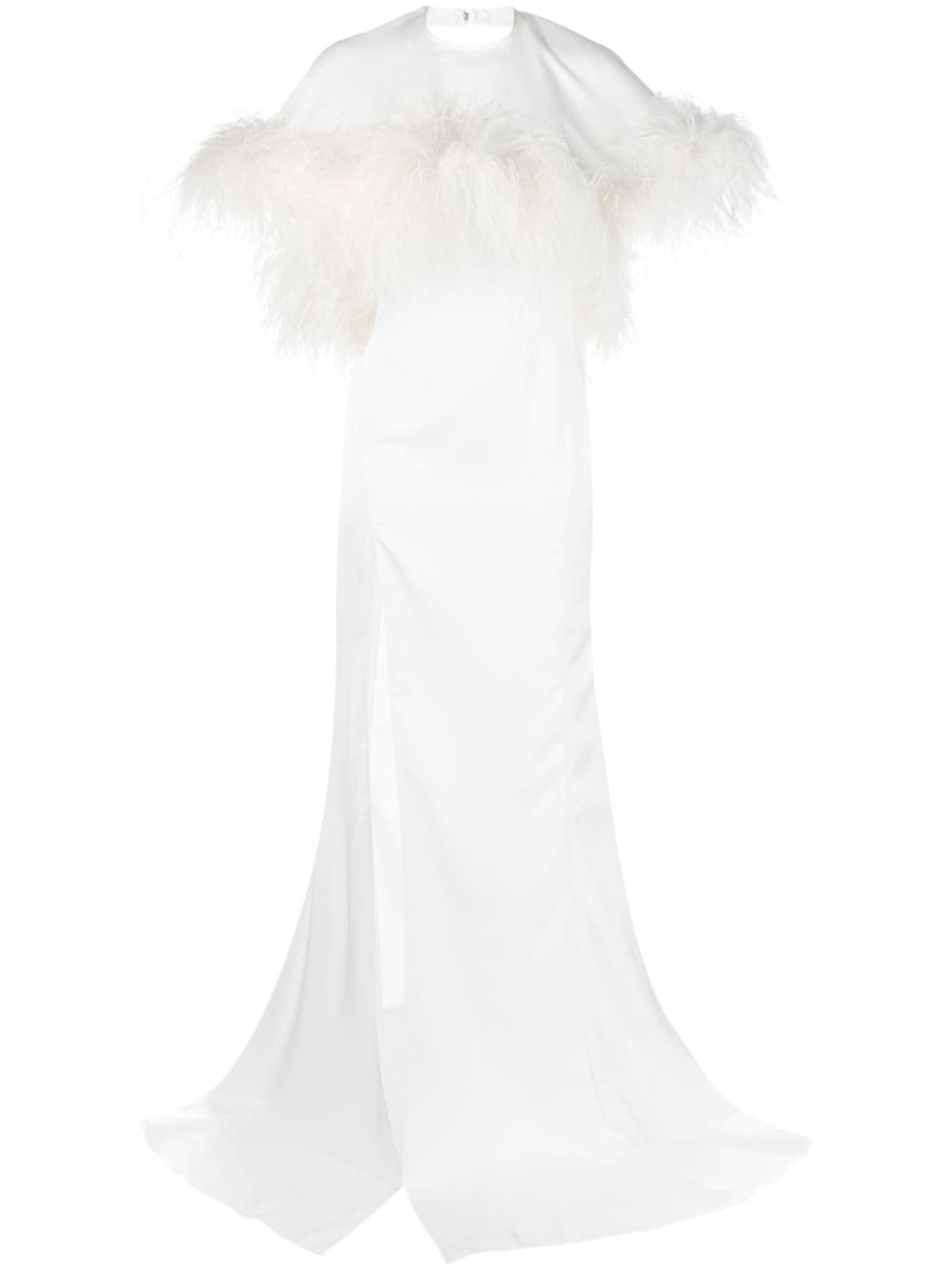 feather-trim cut-out gown - 1