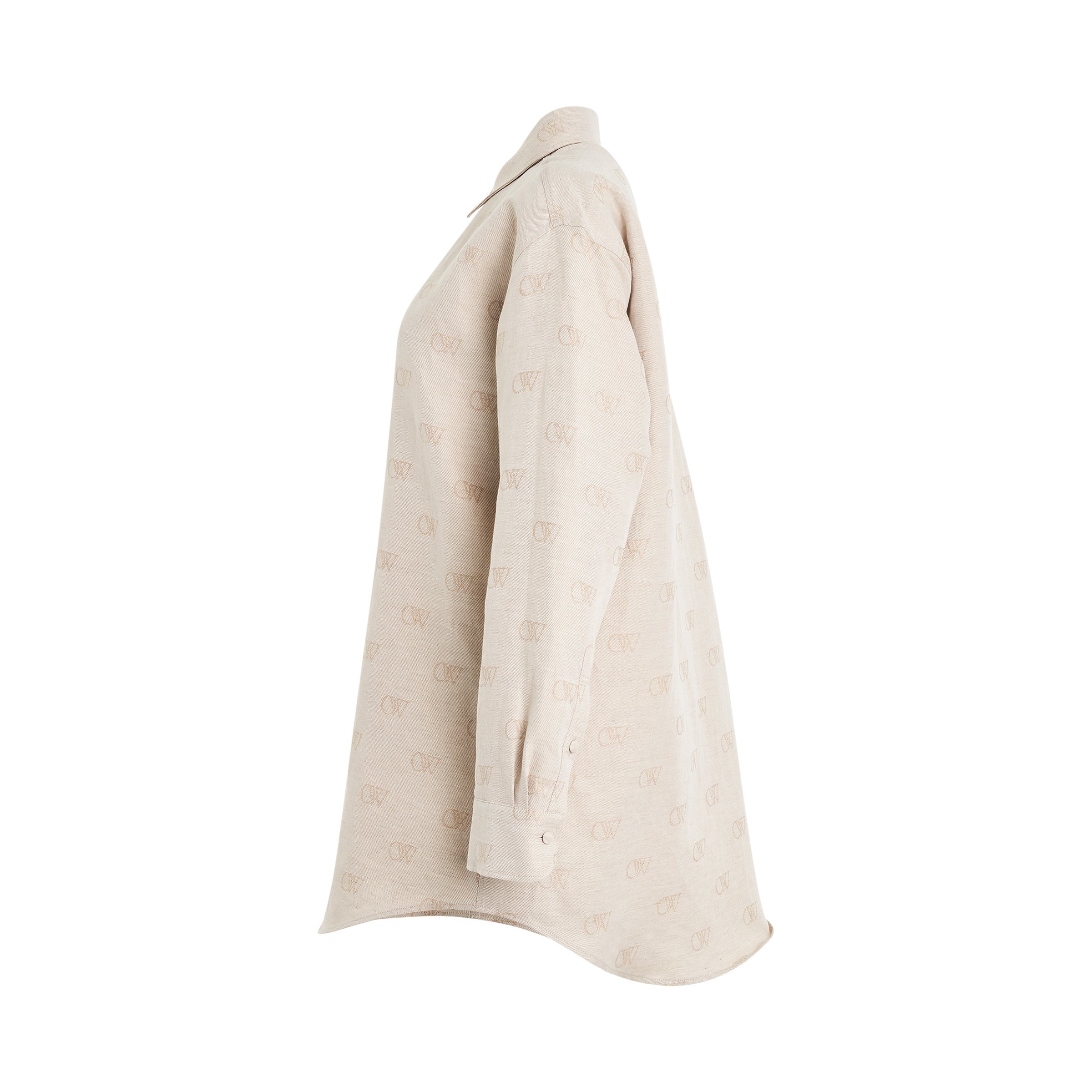 Linen Jacquard Overshirt in Cream - 3