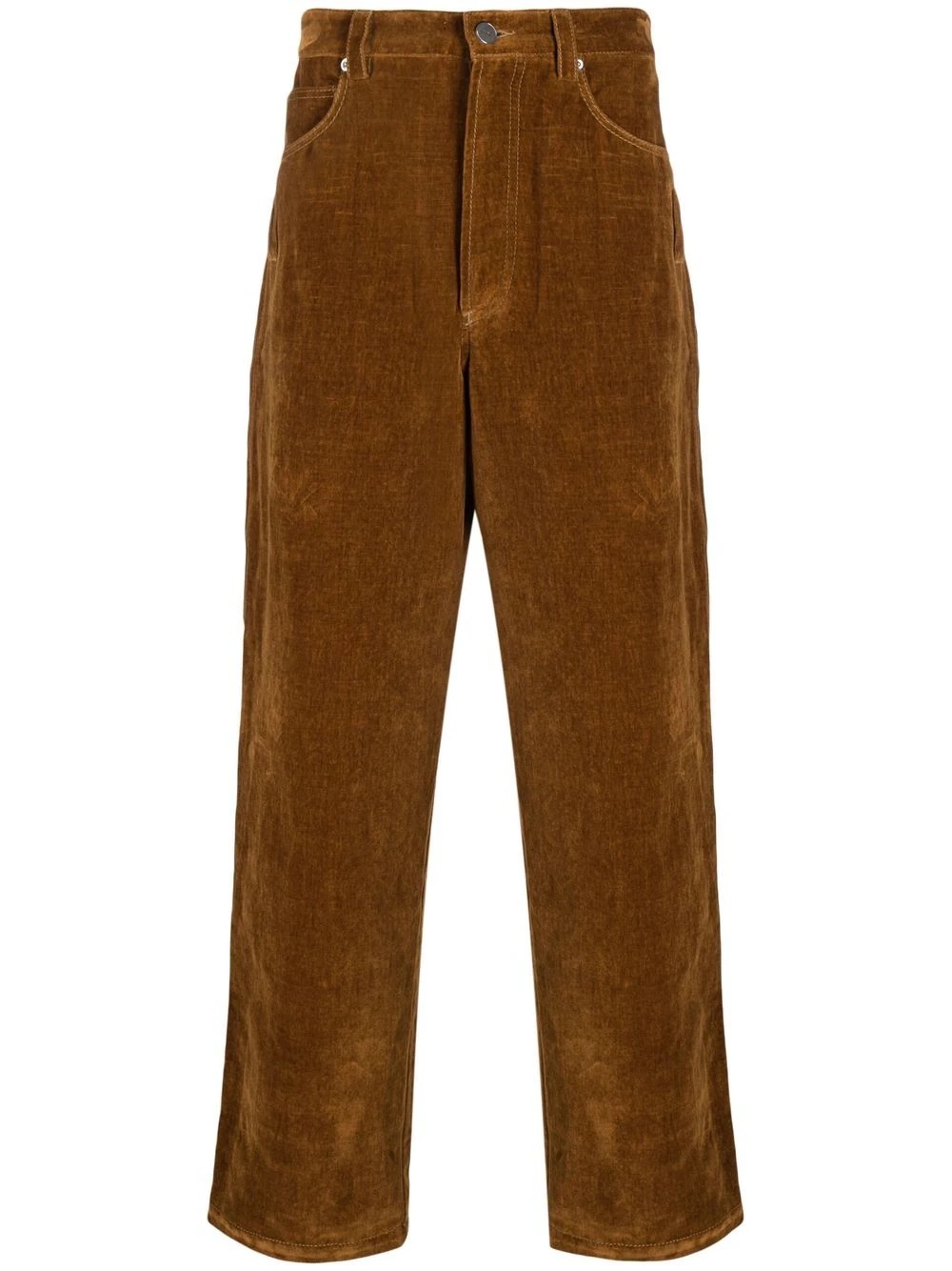 straight-cut velvet-effect trousers - 1