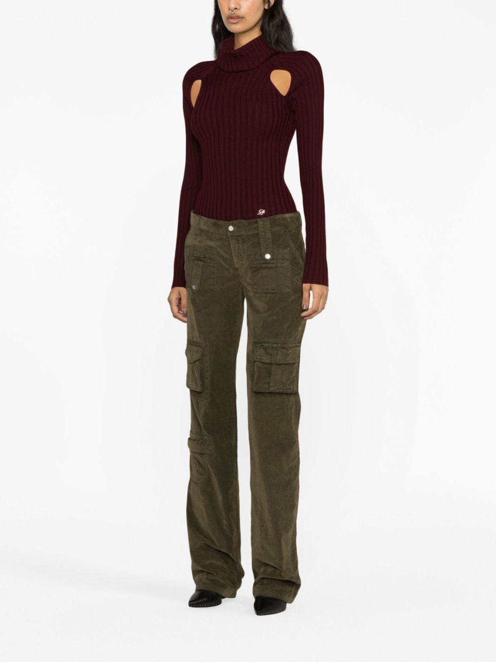 velvet flared cargo trousers - 3