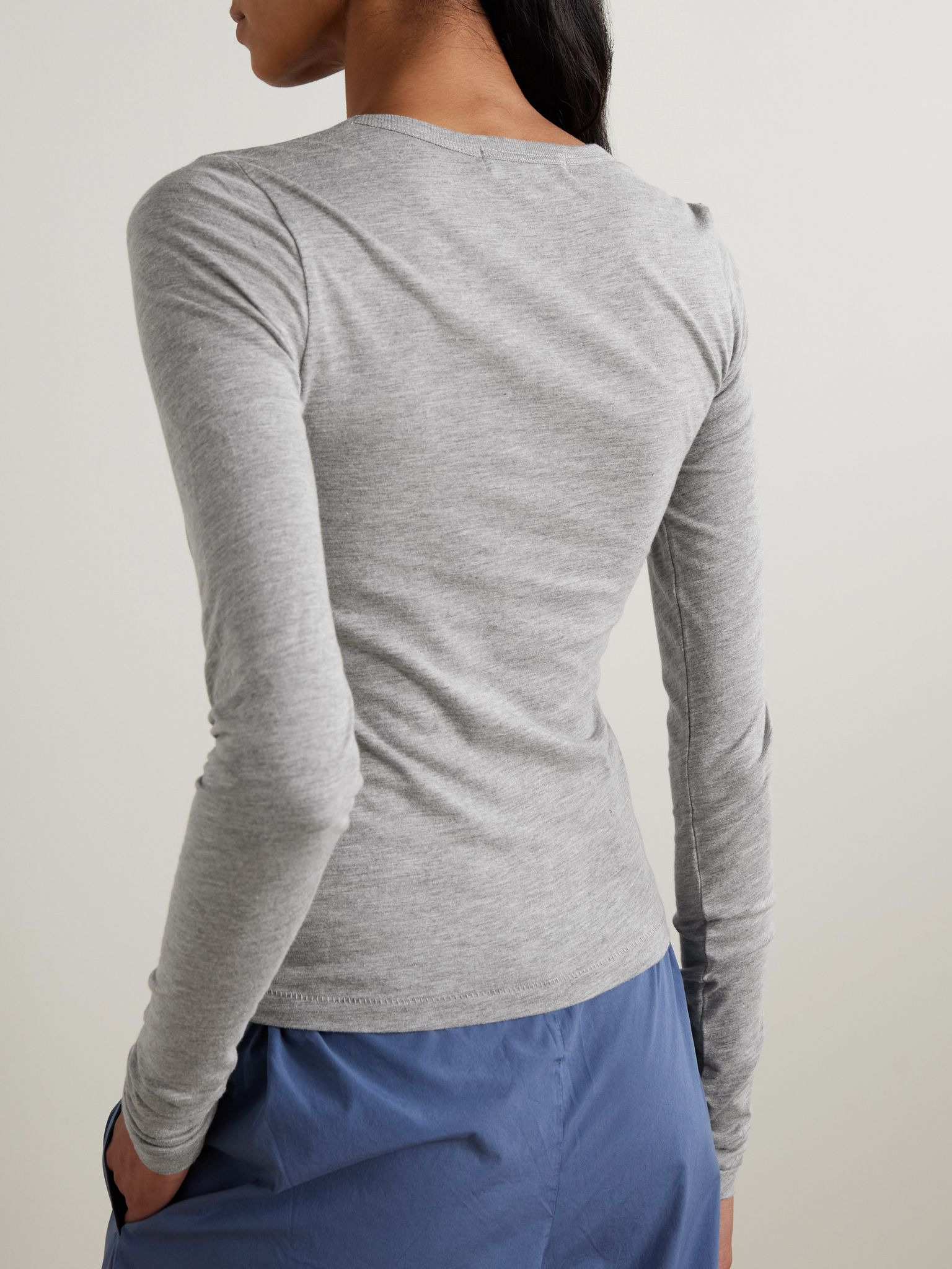 Cotton and modal-blend jersey T-shirt Light gray - 3