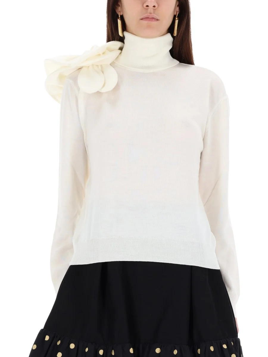 WOOL SWEATER WITH FLOWER DETAIL - 1