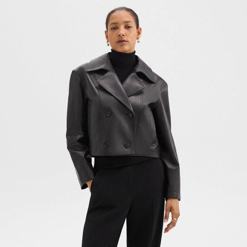 Double-Breasted Crop Trench in Leather 2