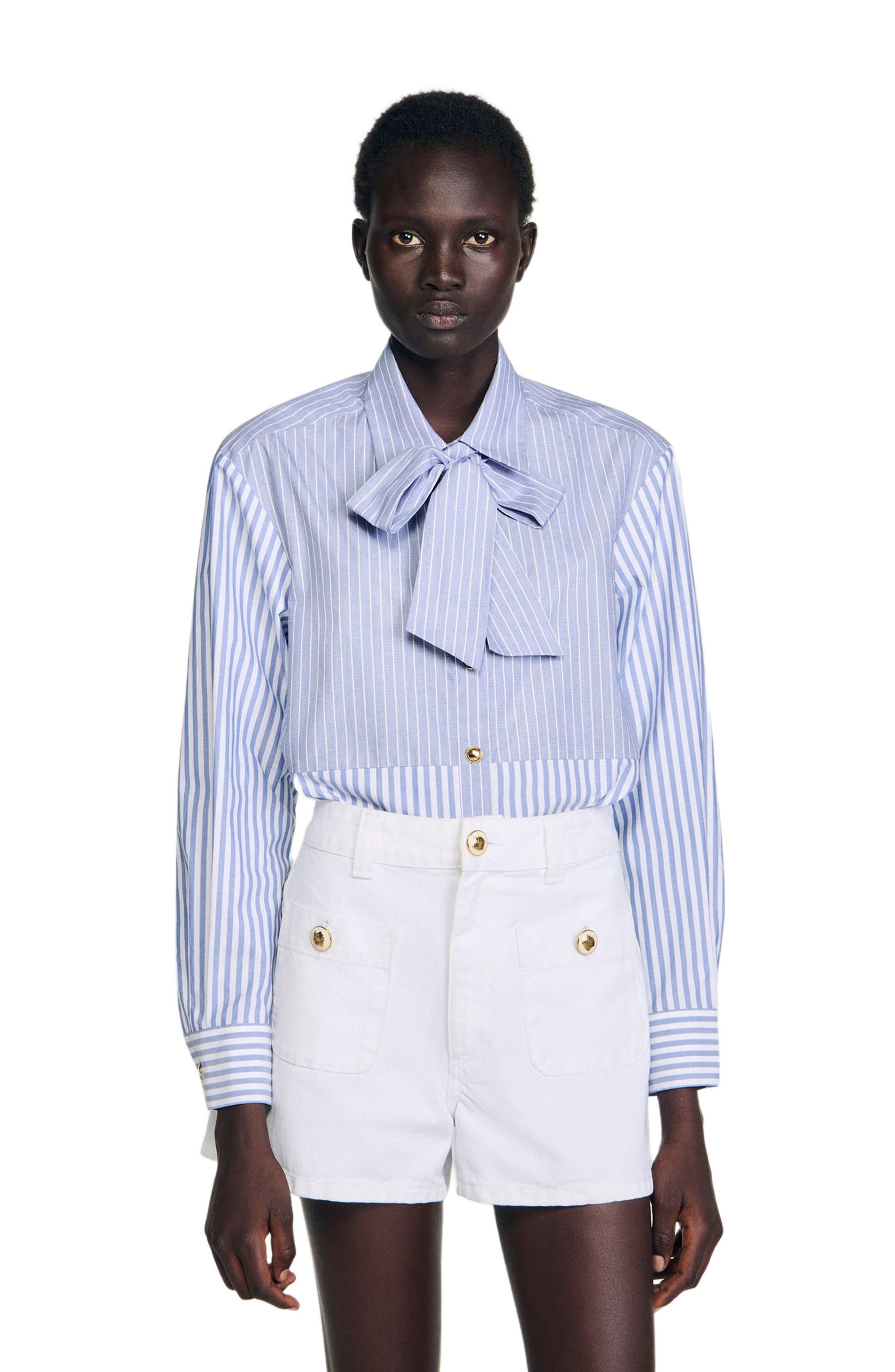 SANDRO Striped tie shirt in Blu /White at Nordstrom - 1