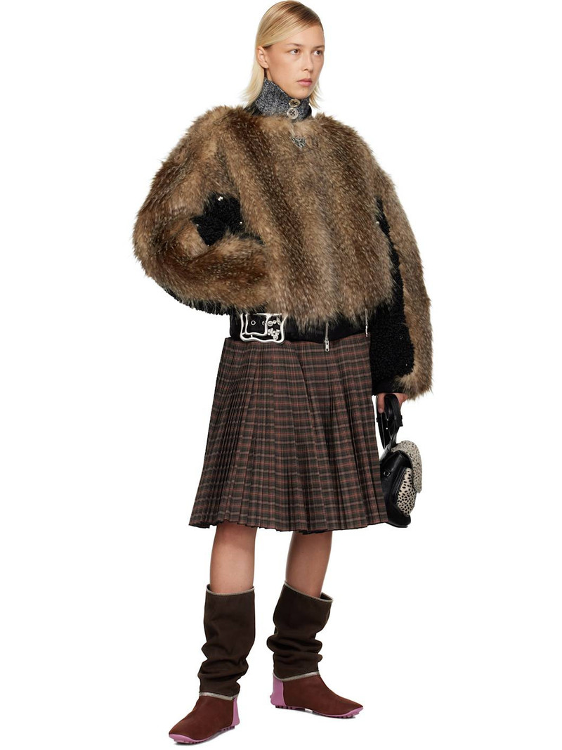 Chopova Lowena Black & Beige French Kiss Faux-Fur Bomber Jacket outlook